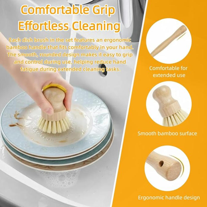 6 PCS Bamboo Dish Brush Set -  - Substrate Coconut Fiber review and price